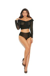 Elegant Moments 30026 2 PC Set Off shoulder long sleeve mesh top & panty