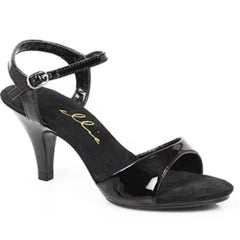 Ellie Shoes E-305-Juliet 3 Inch Heel Sandals for Women with Stylish Ankle Strap, featuring a sleek black patent finish and shimmering silver PU accents, perfect for elegant occasions.