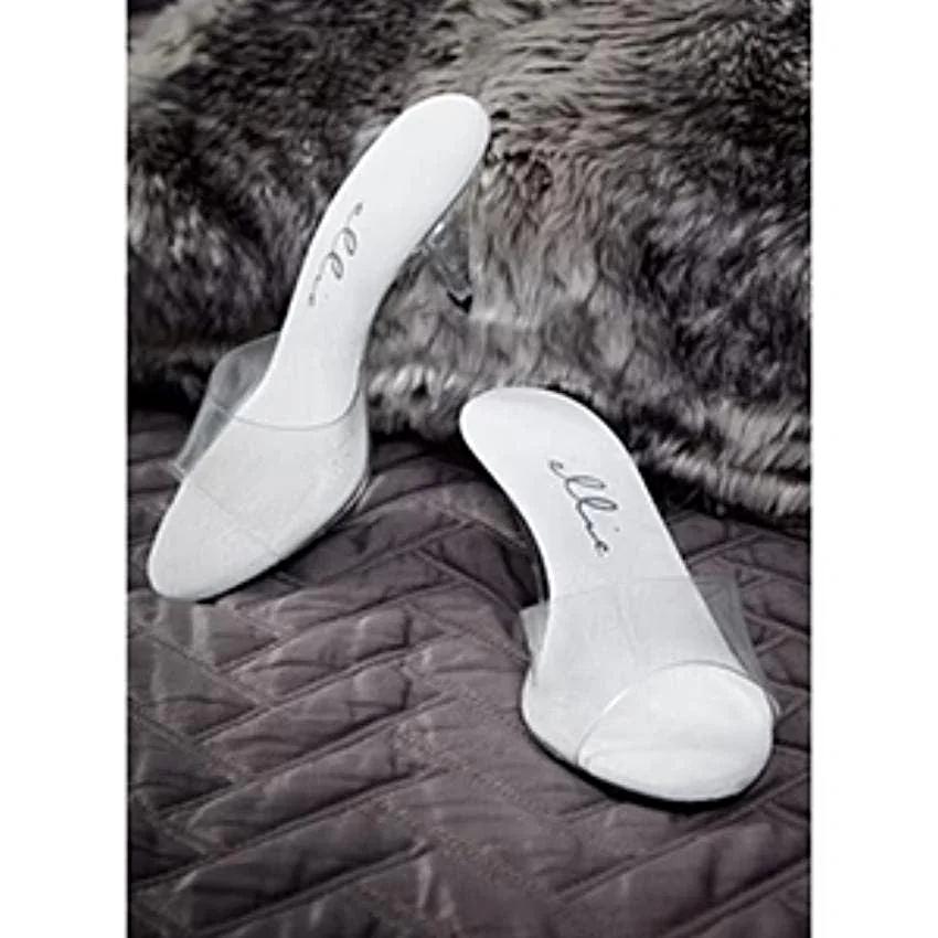 Close-up view of Ellie Shoes 305-Vanity Clear Mules for Women showcasing the luxurious design and 3-inch heel, ideal clear mules for women.