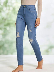 High-Waisted Distressed Jeans -