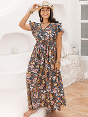 Plus Size Ruffled Printed Cap Sleeve Dress