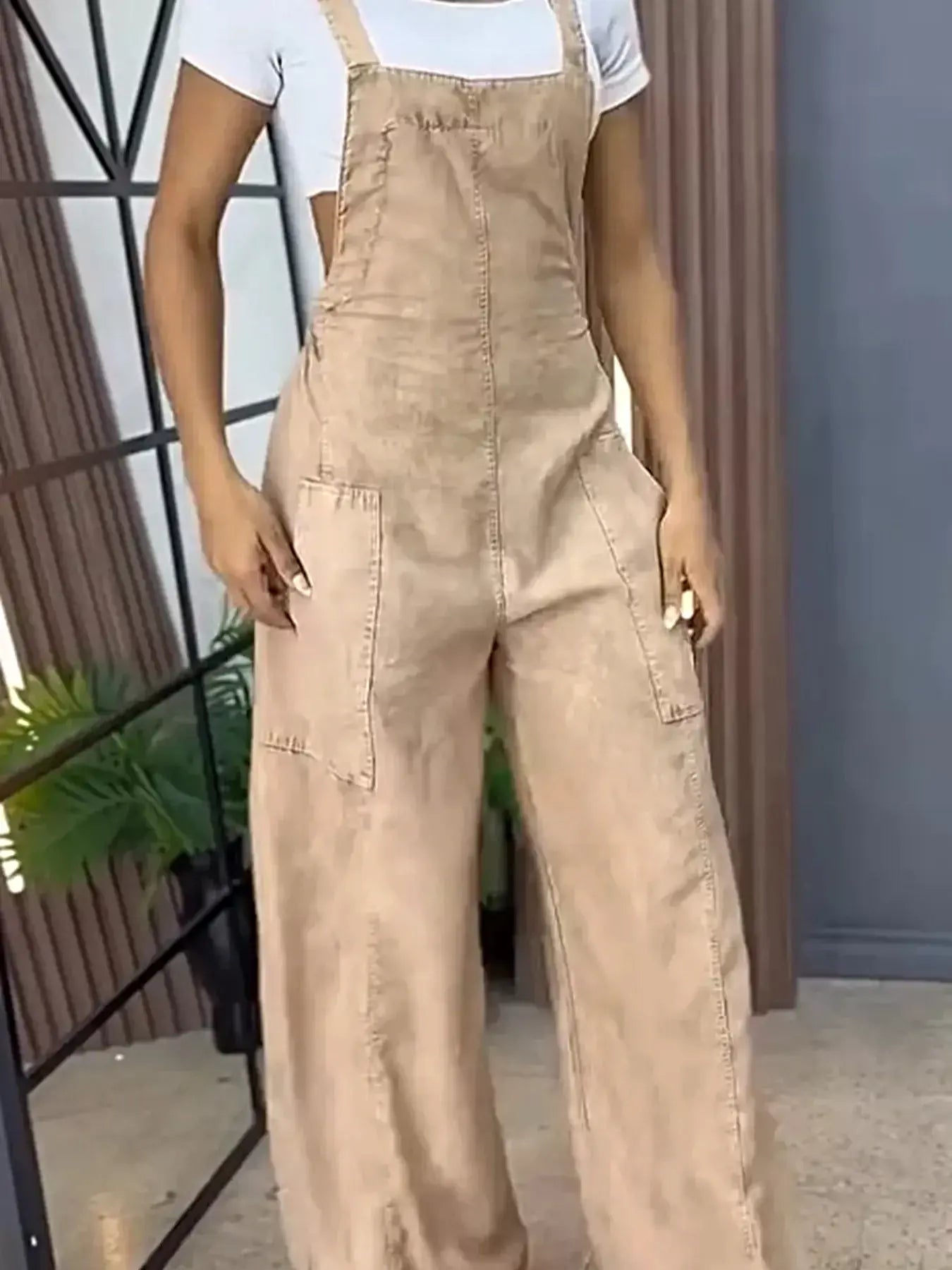 Full Size Vintage Wash Wide Leg Denim Overalls Plus Size -