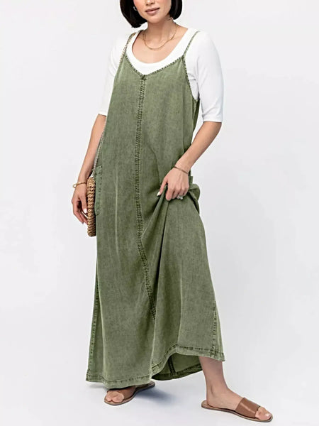 Casual Washed Denim Cami Maxi Dress -