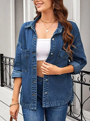 Casual Button Up Loose Fit Denim Jacket -