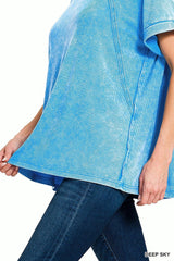 Zenana Washed Ribbed Cuffed Short Sleeve Round Neck Top -