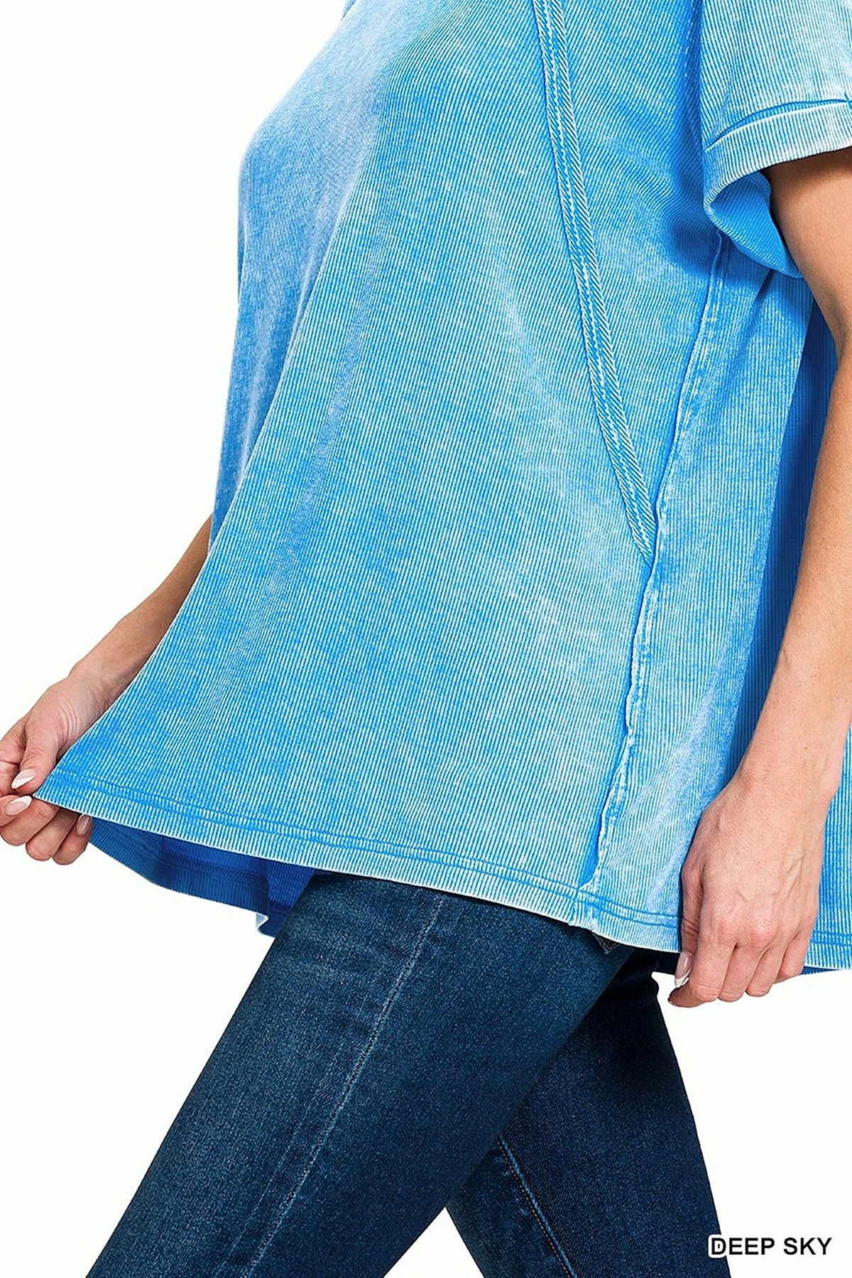 Zenana Washed Ribbed Cuffed Short Sleeve Round Neck Top -