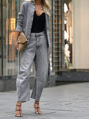 Long Sleeve Top and Wide Leg Jeans Denim Set -