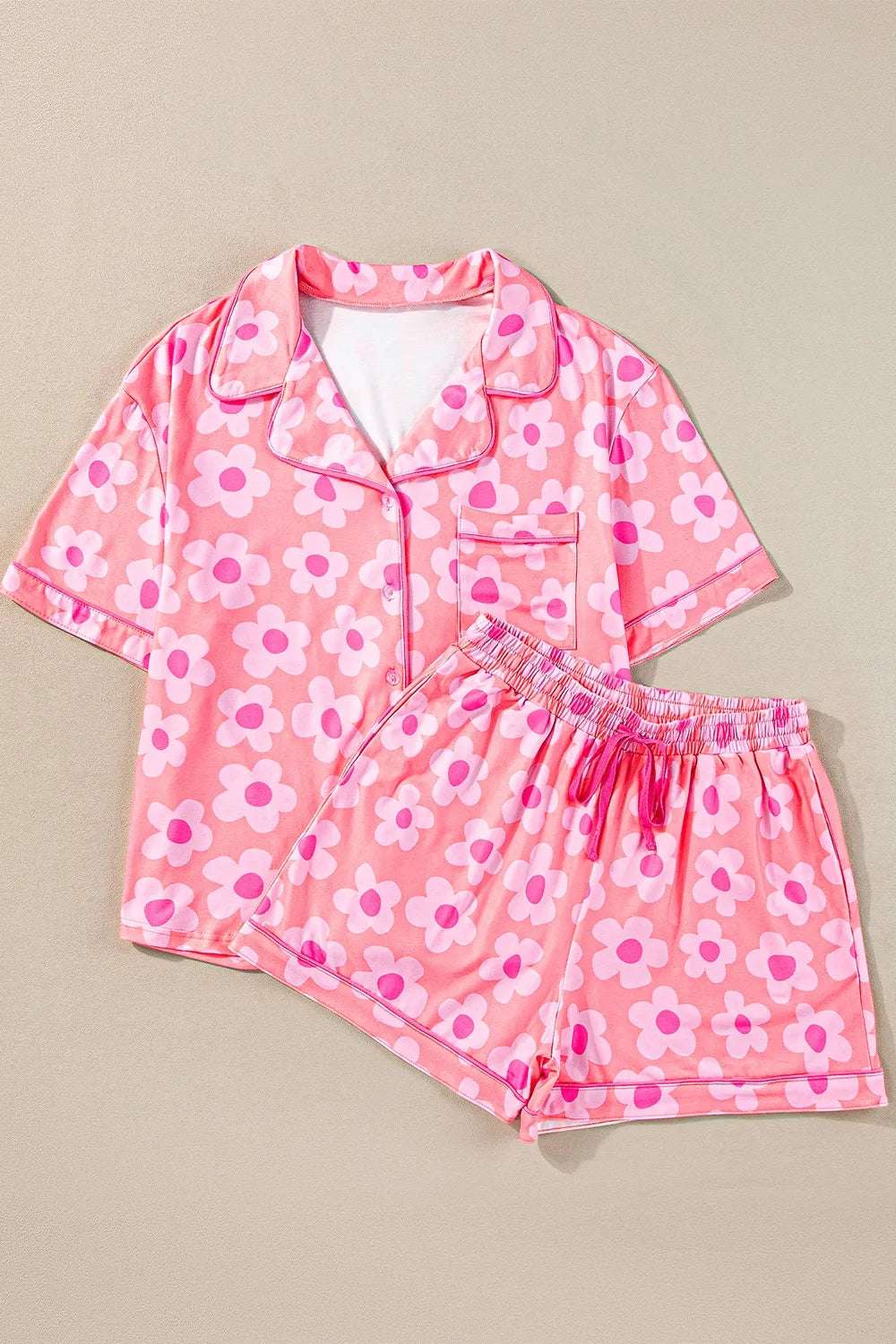 Pocketed Flower Half Sleeve Top and Shorts Lounge Set -