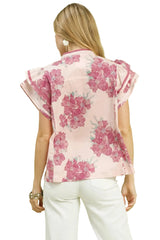Umgee Mix Floral Ruffle Sleeve Blouse -