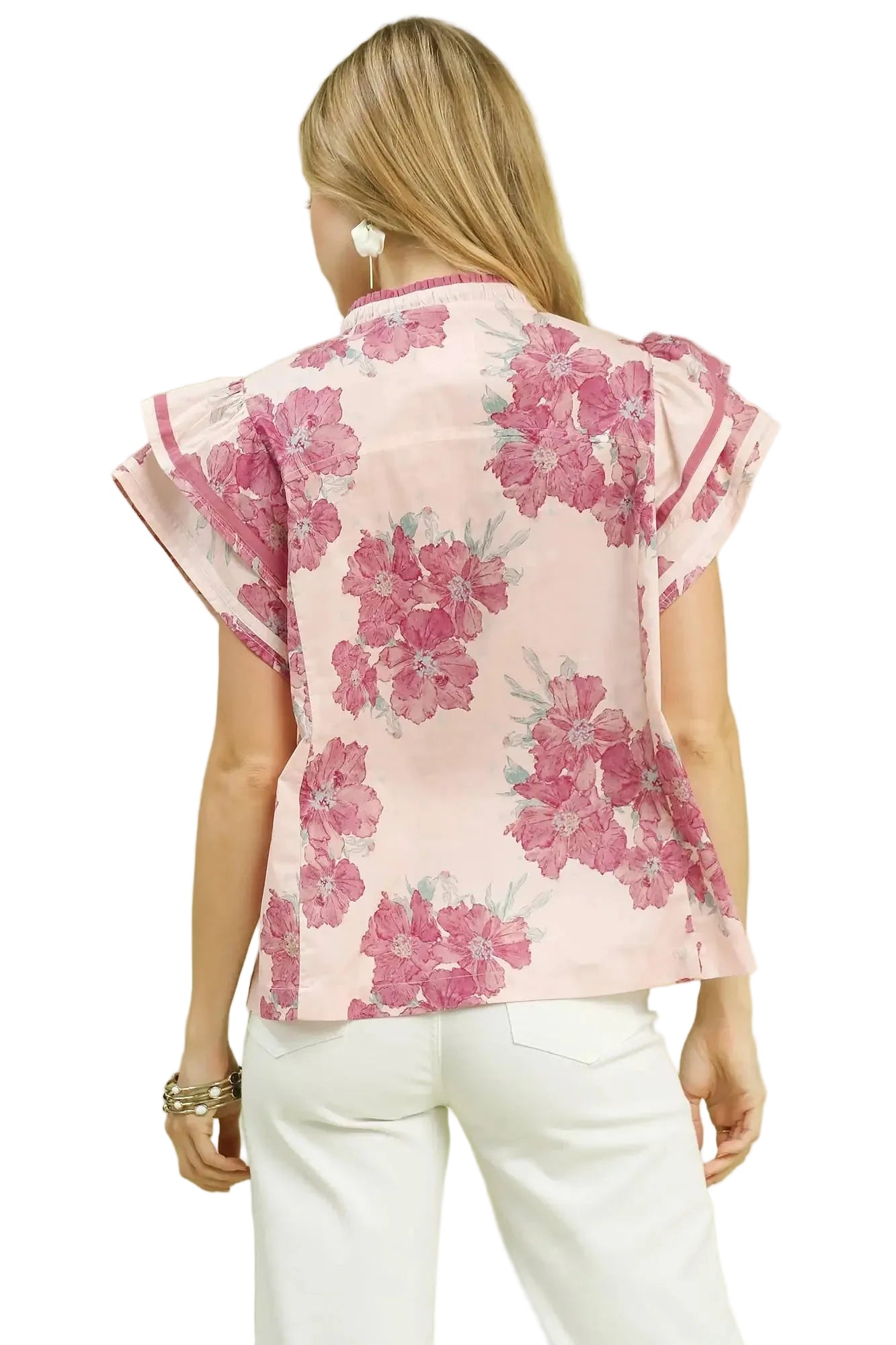 Umgee Mix Floral Ruffle Sleeve Blouse -