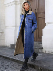Sherpa Lined Longline Denim Jacket -