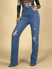 High-Waisted Distressed Jeans -