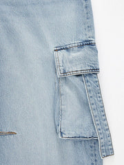 Vintage Wash Wide Leg Cargo Jeans -