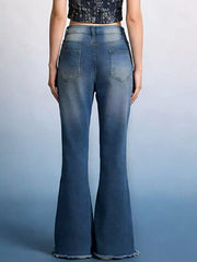 Raw Hem High-Waisted Flare Jeans -