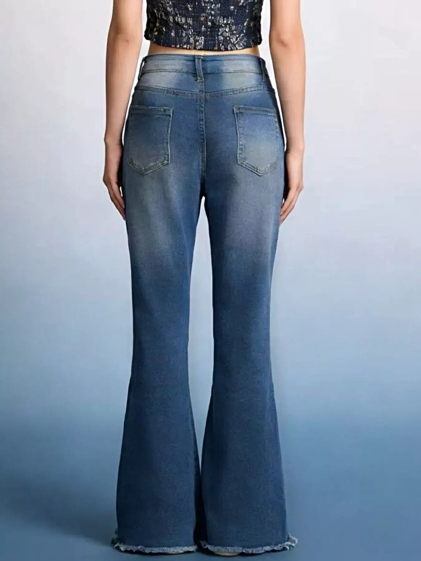 Raw Hem High-Waisted Flare Jeans -