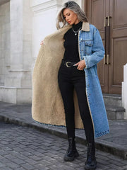 Sherpa Lined Longline Denim Jacket -