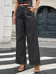 Striped Button Down Tank and Pants Denim Set -
