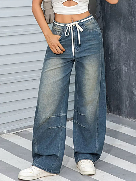Vintage Wash Wide Leg Jeans -