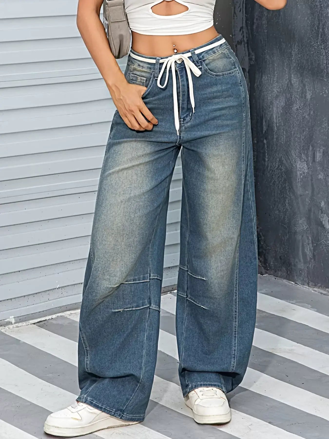 Vintage Wash Wide Leg Jeans -