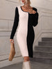 Woven Right Contrast Slit Sweater Dress