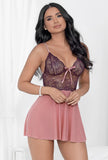 Escante 37597 Lace at mesh babydoll w/cotton lined g-string,