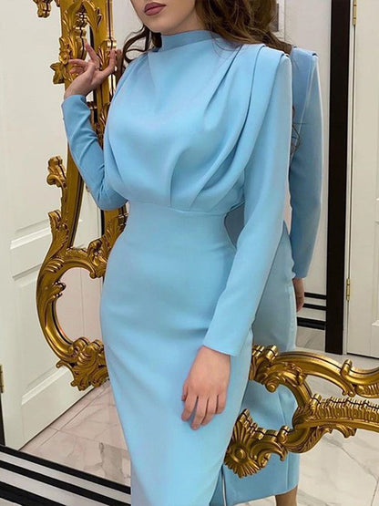 Ruched Turtleneck Long Sleeve Dress