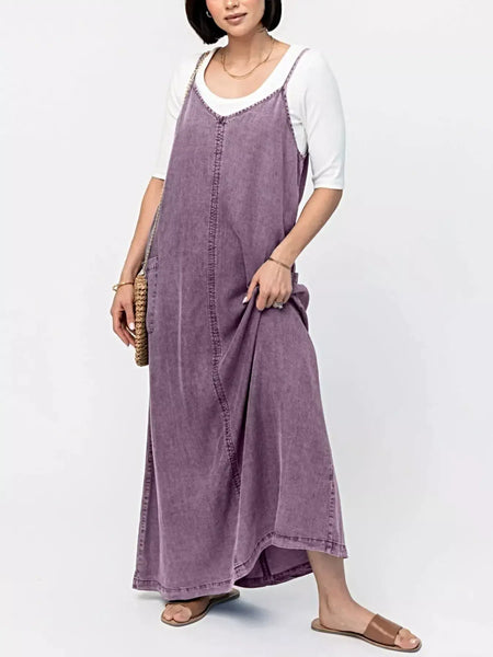 Casual Washed Denim Cami Maxi Dress -