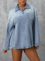 Collared Neck Drop Shoulder Denim Top -