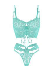 Exquisite mint green lingerie set featuring a delicate bralet and thong, perfect for bridal gifts and boudoir shoots.
