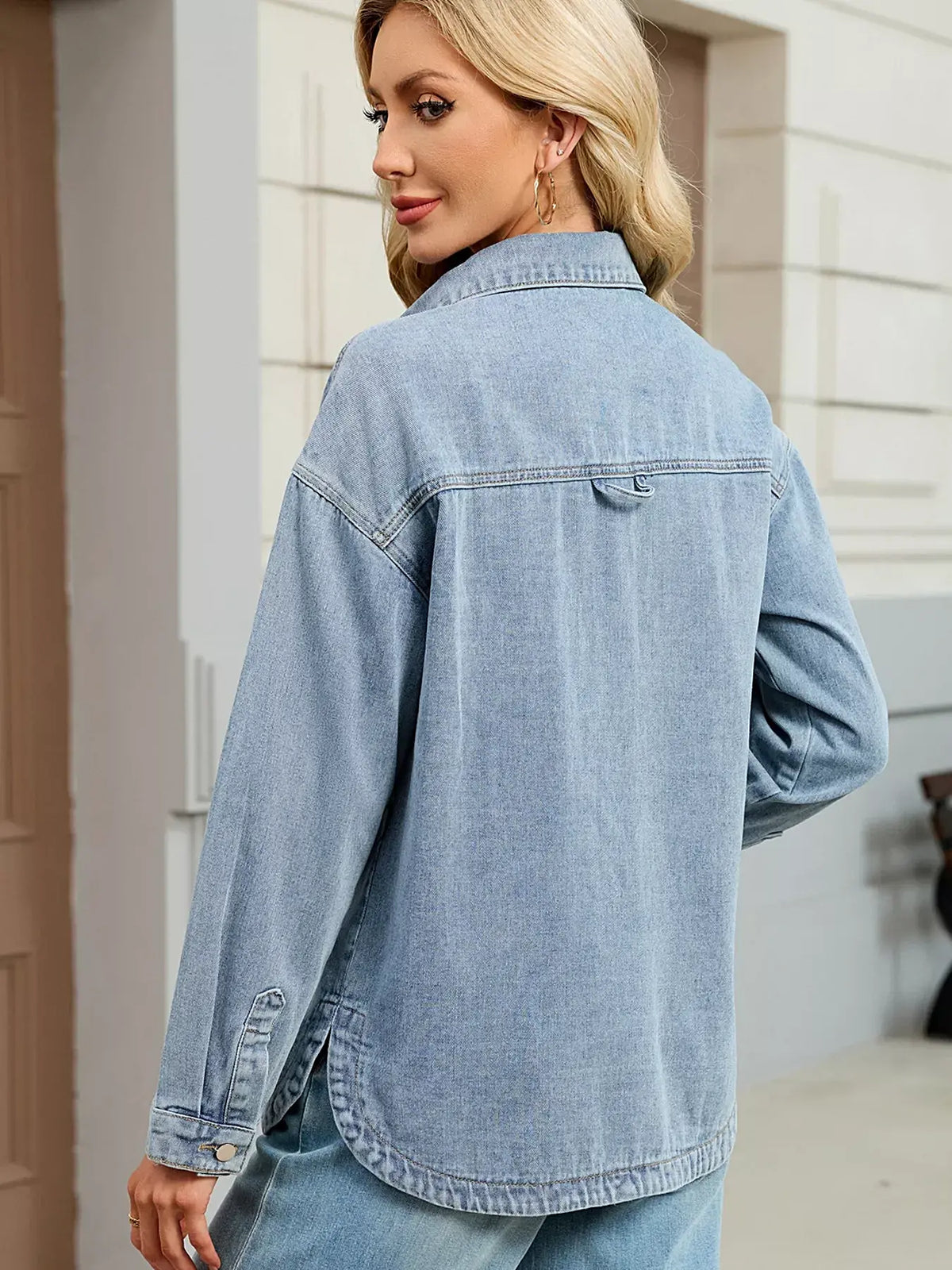 Button Up Dropped Shoulder Denim Jacket -