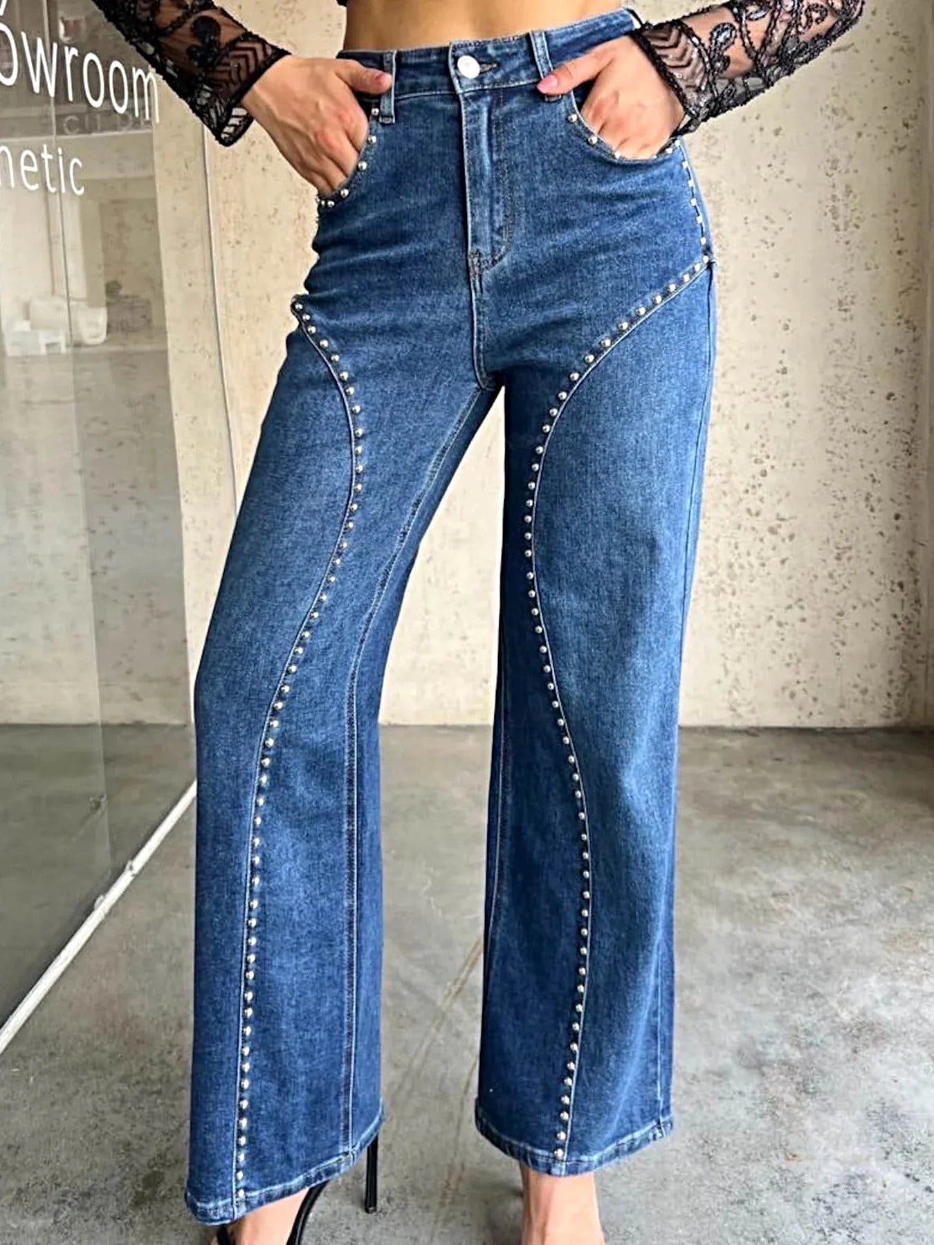 Studded Wide Leg Jeans -