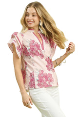 Umgee Mix Floral Ruffle Sleeve Blouse -