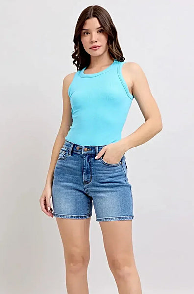Judy Blue Full Size 2 Button Denim Shorts with Pockets Plus Size -