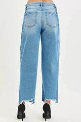 RISEN Full Size Slouchy Cropped Barrel Jeans with Contrast Wash Plus Size -