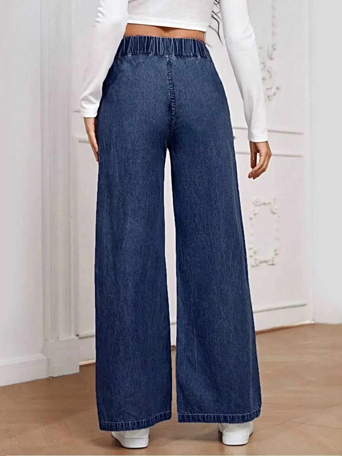 Elastic Waist Wide Leg Jeans -