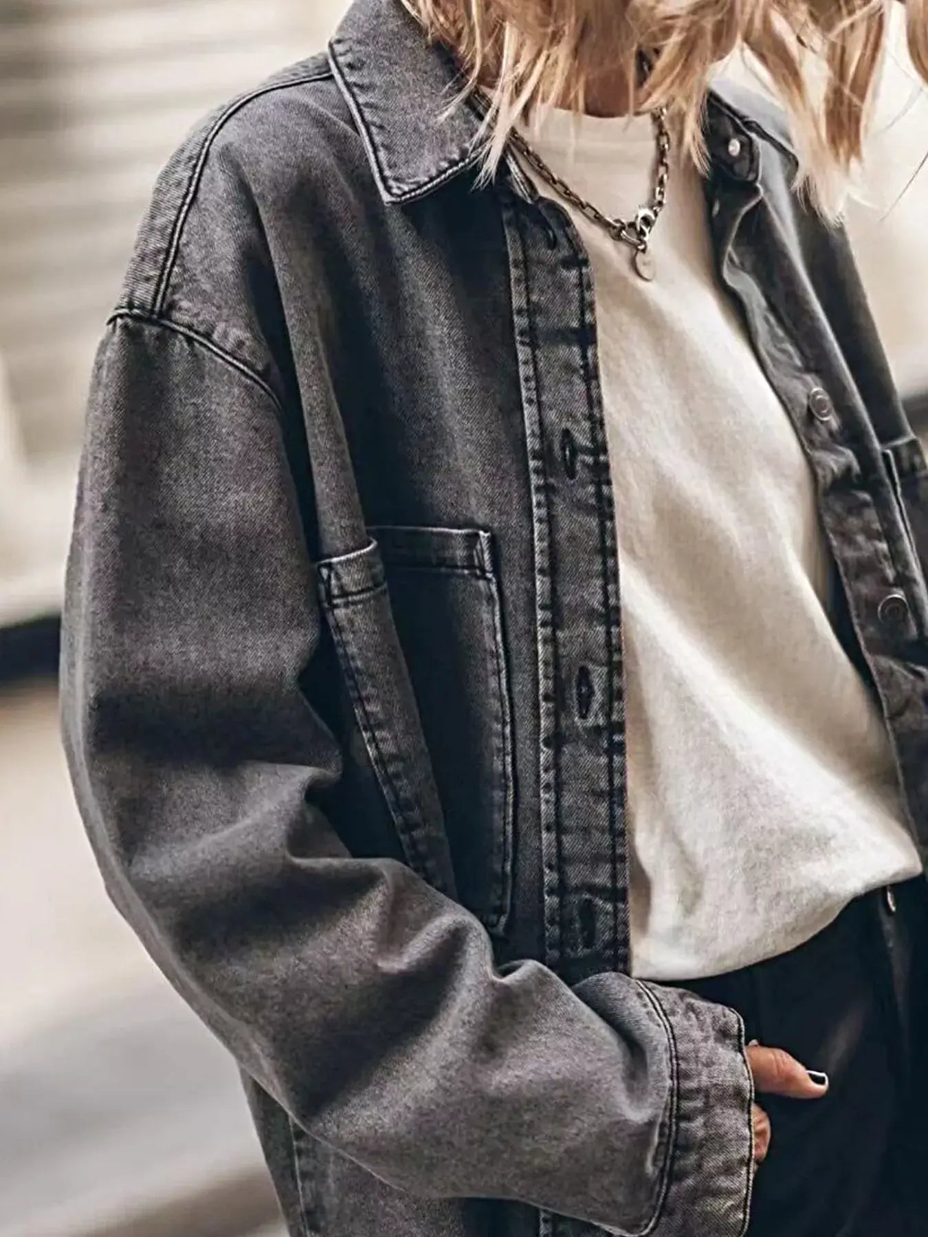 Oversized Button Up Denim Shirt -