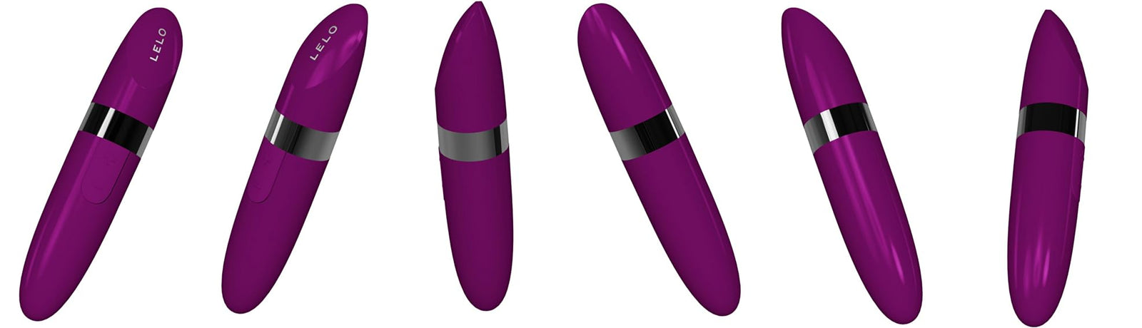 Multiple views of LELO Mia 2 Lipstick Vibrator in Deep Rose - an exquisite lipstick vibrator that promises powerful pleasure.