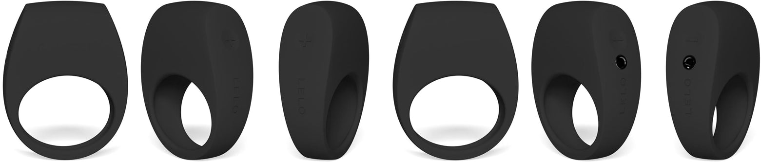 LELO TOR 2 Waterproof Vibrating Cock Ring displayed from multiple angles, focusing on its luxurious silicone design and intuitive controls.