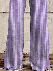 Striped High-Waisted Wide Leg Jeans -