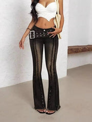 Belted High Waist Flare Jeans -