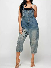 Full Size Button Front Denim Overalls with Pockets Plus Size -
