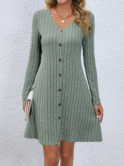 V-Neck Long Sleeve Mini Dress