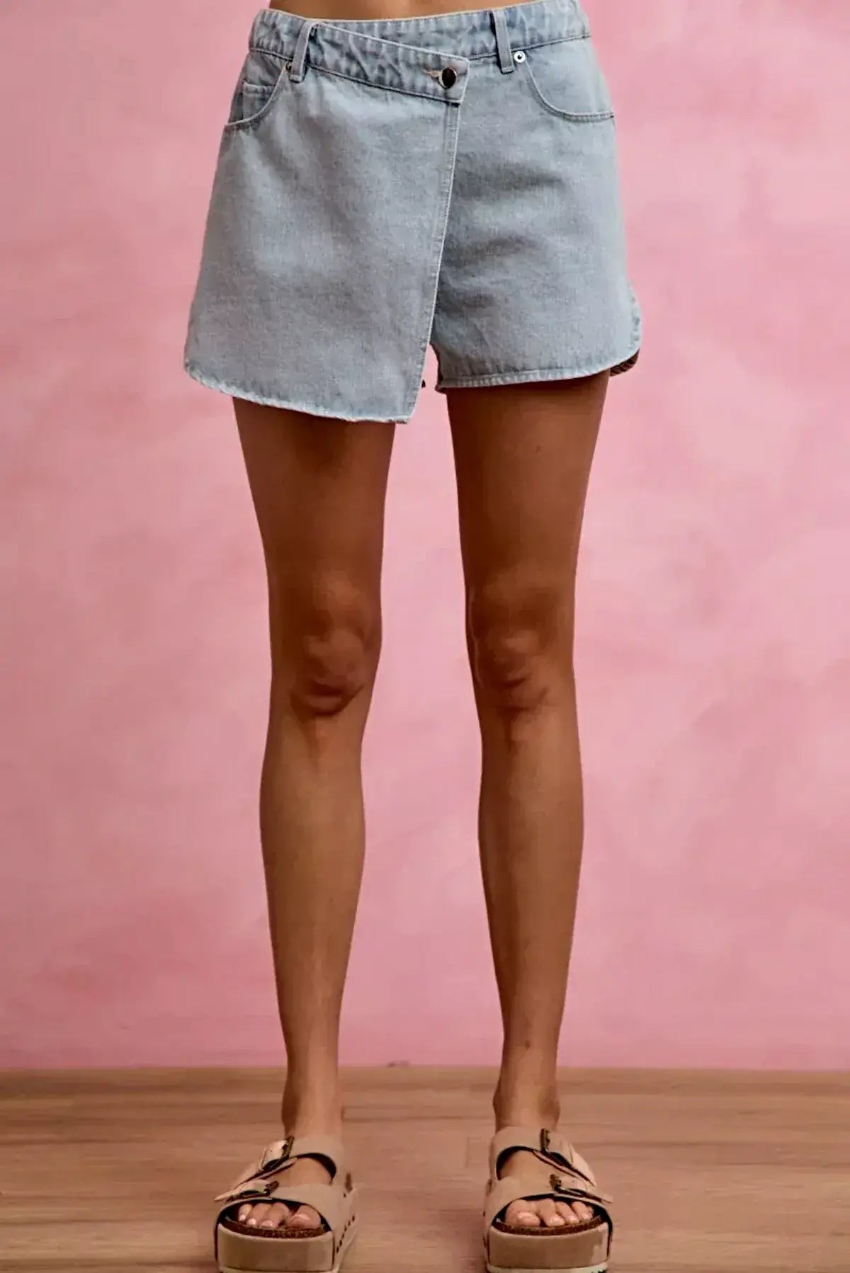 SO ME Washed Denim Wrap Skorts -