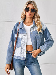 Snake Print Button Up Denim Jacket -