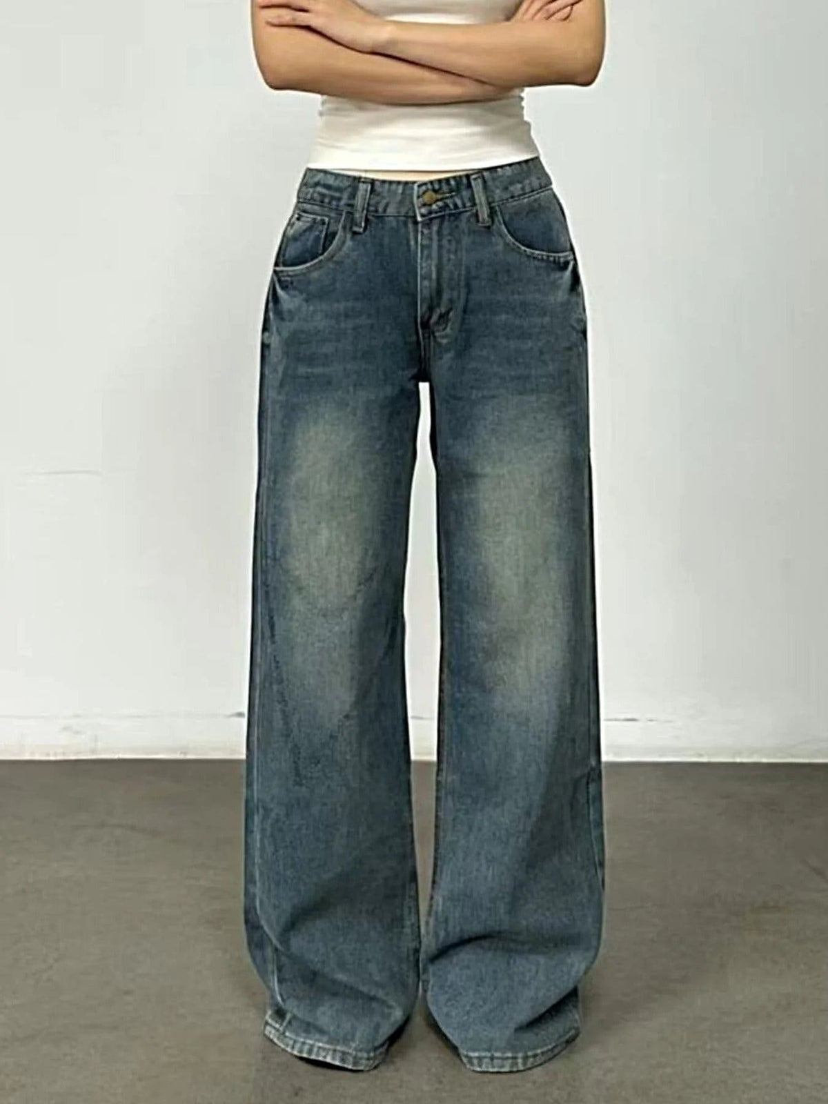 Vintage Wash Wide Leg Jeans -