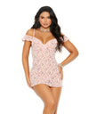 Elegant Moments 440371 Off the shoulder deep V lace babydoll with underwire cups