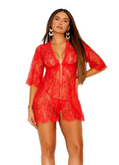 Elegant Moments EM-44091, Eyelash lace babydoll with front clip closure. Also Plus size-Babydoll-Elegant Moments-Red-S-SatinBoutique