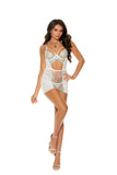 Elegant Moments  44129 – 44129X  Embroidered mesh babydoll with keyhole front