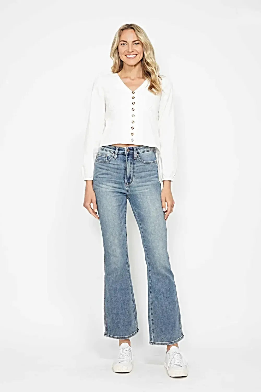 Judy Blue Full Size Tummy Control Back Embroidered Pocketed Bootcut Jeans Plus Size -