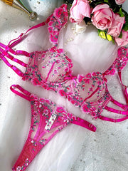 Pink Blossom Embroidery Lingerie Set - 2 pcs set